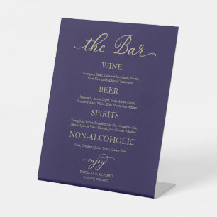 Drinks Bar Elegant Gold Navy Blue Wedding Sign