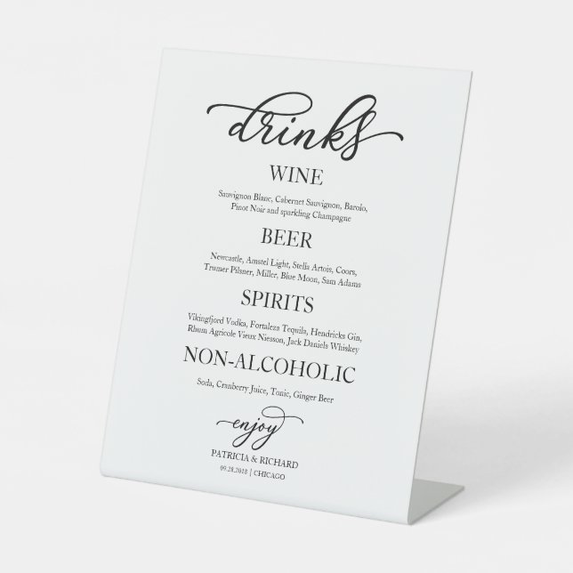 Drinks Bar Elegant Script Wedding Sign (Front)