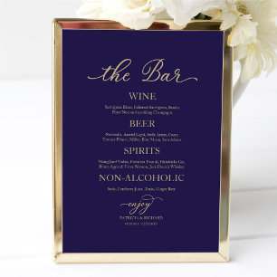 Drinks Bar Gold Calligraphy Navy Blue Wedding Sign