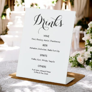 Drinks Bar Menu Black White Wedding  Pedestal Sign