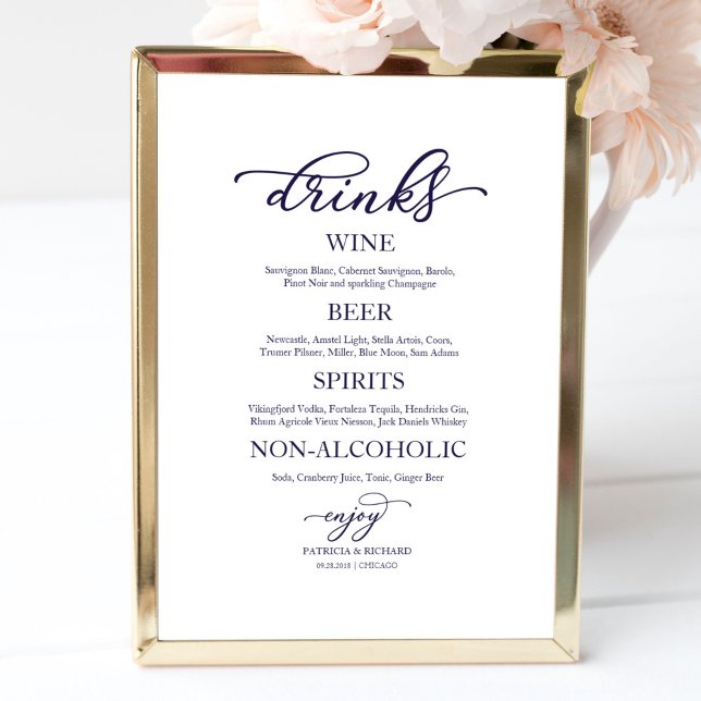 Drinks Bar Navy Blue Script Wedding Sign (Creator Uploaded)