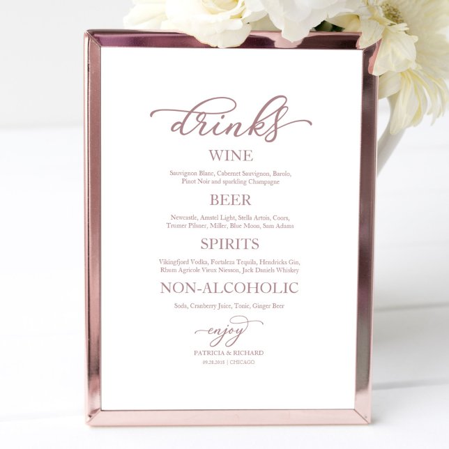 Drinks Bar Rose Gold Script Wedding Sign (Creator Uploaded)