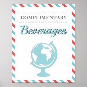 Drinks Beverages Red Blue Travel Aeroplane Airline Poster