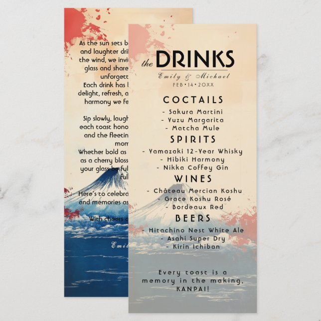 Drinks + lovely text Japonesque Harmony with Fuji Menu (Front/Back)