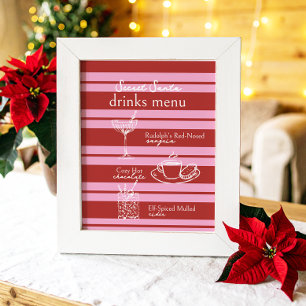 Drinks Menu Secret Santa Cabana Pink Stripe Preppy Poster