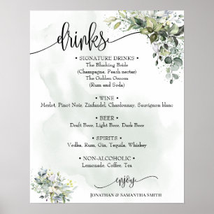 Drinks menu sign wedding eucalyptus succulent