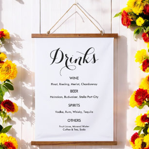 Drinks Menu Wedding Black White  Hanging Tapestry