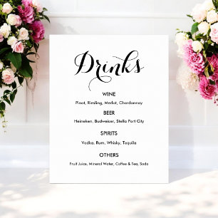 Drinks Menu Wedding Black White Poster