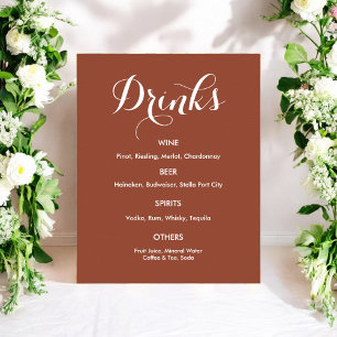 Drinks Menu Wedding Brown White Poster