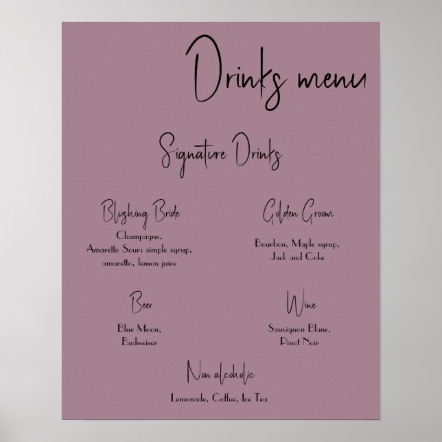 Drinks Menu Wedding Poster (Front)