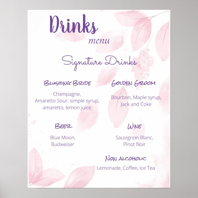 Drinks Menu Wedding Poster (Front)