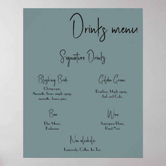 Drinks Menu Wedding Poster (Front)
