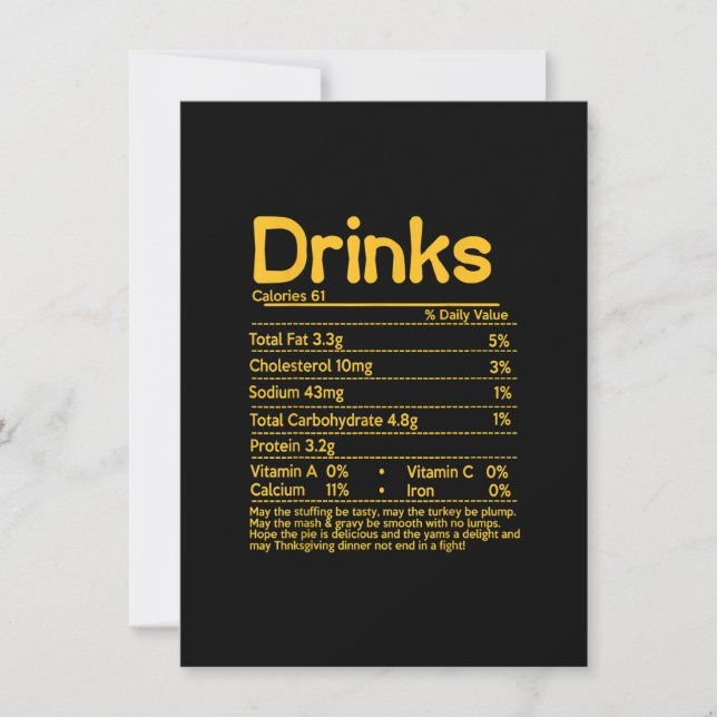 Drinks Nutrition Facts Label Foods Thanksgiving Ch Invitation (Front)