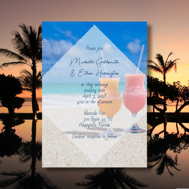 Drinks on Beach Casual Seaside Wedding Invitation (Creator Uploaded)