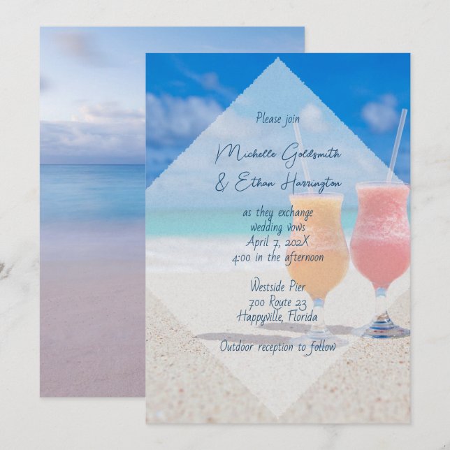 Drinks on Beach Casual Seaside Wedding Invitation (Front/Back)