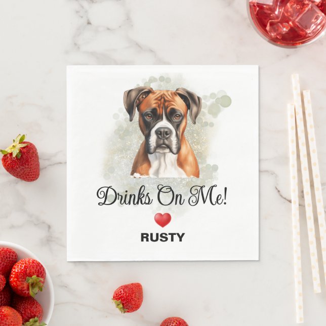 Drinks on Me Boxer Dog Wedding Napkins (Insitu)