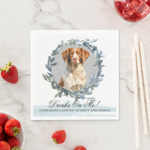 Drinks on Me, Brittany Spaniel Pet Wedding Napkin