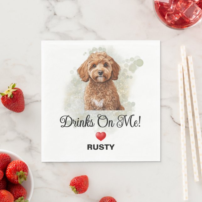 Drinks on Me Cavapoo Wedding Napkin (Insitu)
