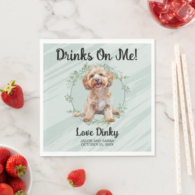 Drinks On Me! Cockapoo Dog Pet Wedding Napkin (Insitu)