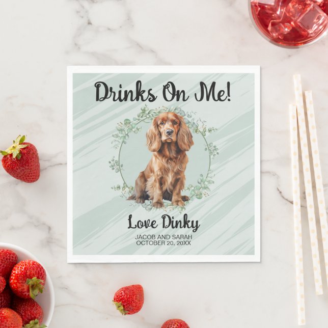 Drinks On Me! Cocker Spaniel Dog Photo Wedding Napkin (Insitu)