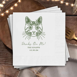 Drinks On Me Custom Cat Drawn Wedding Napkin