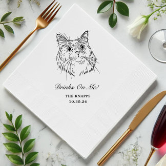 Drinks On Me Custom Cat Drawn Wedding Napkin
