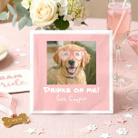 Drinks on Me Cute Fun Dog Photo Modern Pink Napkin<br><div class="desc">ADD YOUR DOG’S PHOTO FACE, POSITION THE SUNGLASSES, AND YOU’RE DONE! If you'd like to change the sunglasses frame color, simply ungroup that layer. Add a playful and personal touch to your celebration with these adorable custom dog photo napkins! Featuring your pup’s photo wearing cute heart-shaped glasses and the fun...</div>