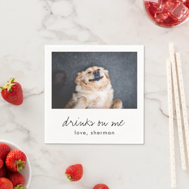 Drinks on Me Cute Fun Photo Modern Dog Wedding Napkin (Insitu)
