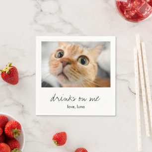 Drinks on Me Cute Fun Simple Photo Cat Wedding Napkin