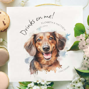 Drinks On Me Dachshund Watercolor Fun Dog Pet Napkin