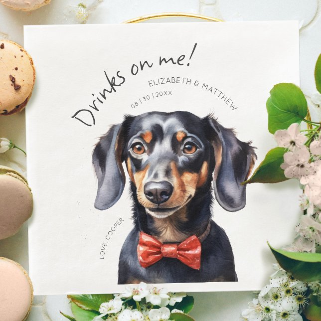 Drinks On Me Dachshund Watercolor Fun Dog Pet Napkin (Creator Uploaded)