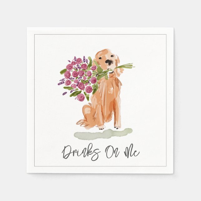 Drinks On Me Golden Retriever Dog Art Flowers Napkin (Front)