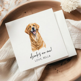 Drinks On Me! Golden Retriever Dog Pet Wedding Napkin