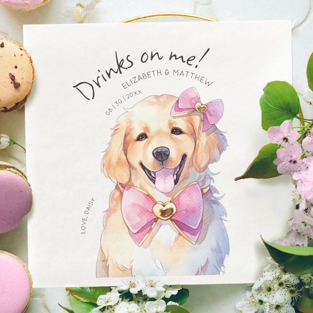Drinks On Me Goldie Watercolor Fun Dog Pet Napkin (Creator Uploaded)
