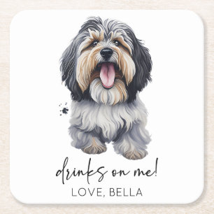 Drinks On Me! Havanese Dog Wedding Square Paper Coaster