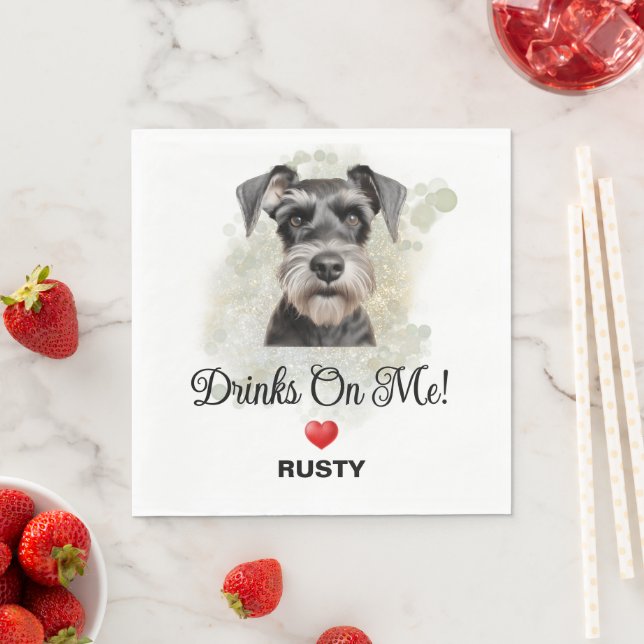Drinks on Me Miniature Schnauzer Wedding Napkin (Insitu)
