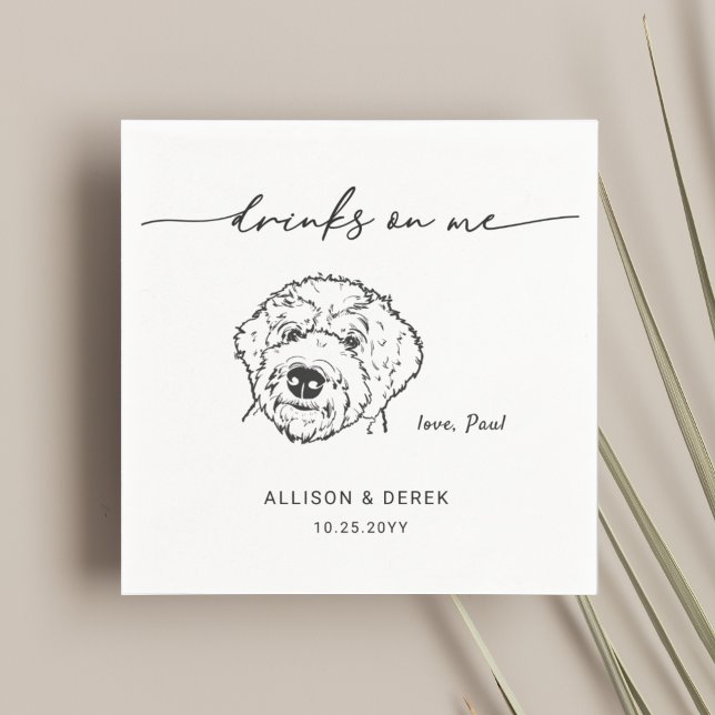 Drinks on Me Modern Cute Pet Dog Lovers Wedding Napkin (Creator Uploaded)