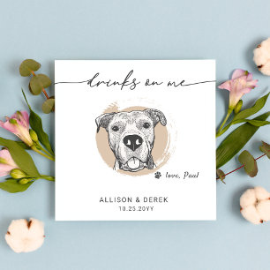 Drinks on Me Modern Pet Dog Face Artwork Wedding Napkin