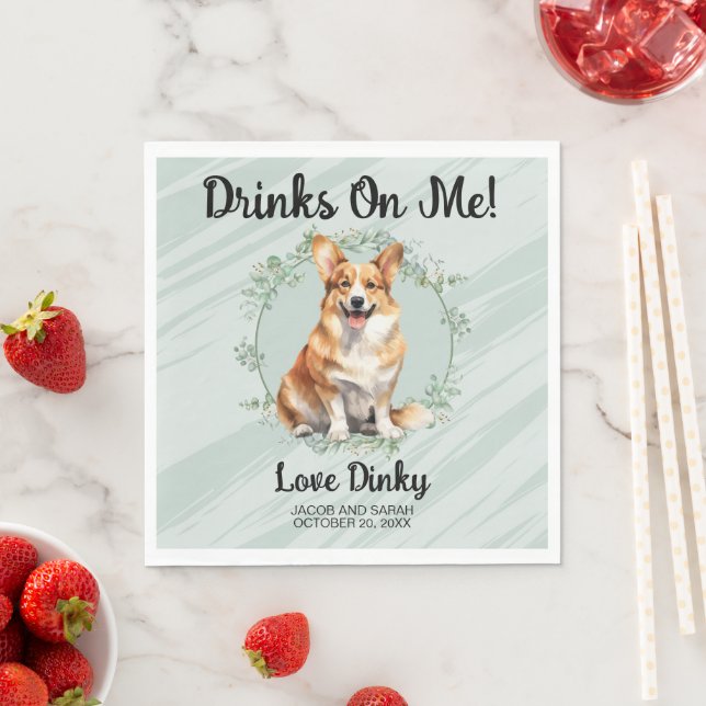 Drinks On Me! Pembroke Welsh Corgi Dog wedding pet Napkin (Insitu)
