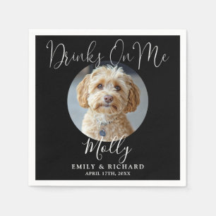Drinks On Me Pet Photo Black And White Wedding Napkin