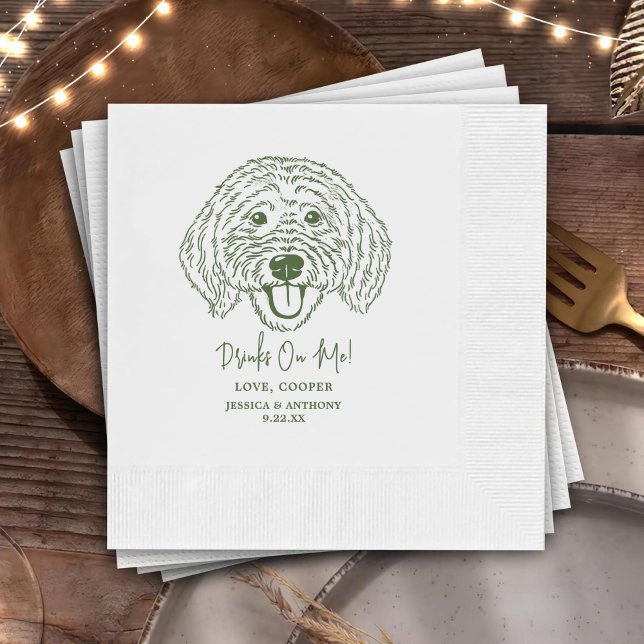 Drinks On Me Pets Custom Hand Drawing Wedding Napkin (Creator Uploaded)