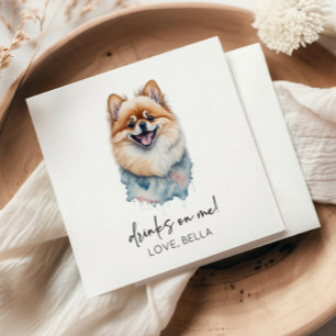 Drinks On Me! Pomeranian Dog Pet Wedding Napkin