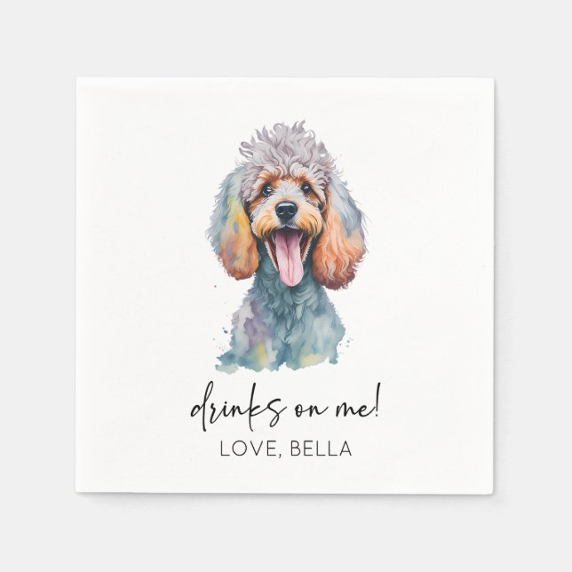 Drinks On Me! Poodle Dog Pet Wedding Napkin (Front)