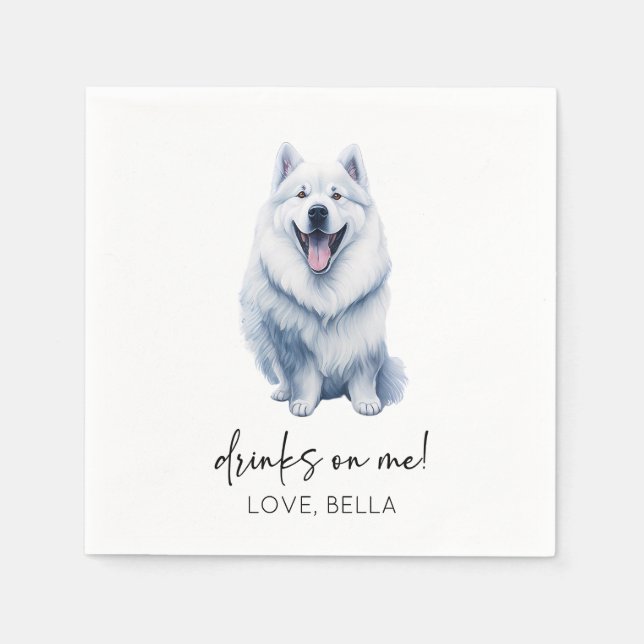 Drinks On Me! Samoyed Dog Pet Wedding Napkin (Front)