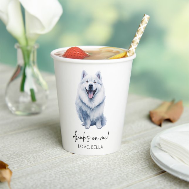 Drinks On Me! Samoyed Dog Pet Wedding Paper Cups (Insitu)