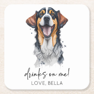 Drinks On Me! Sarabi Dog Pet Wedding Square Paper Coaster