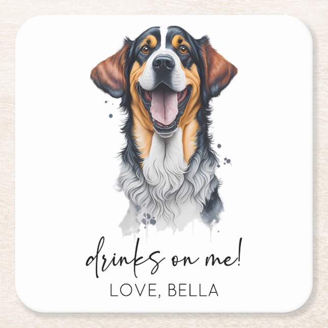 Drinks On Me! Sarabi Dog Pet Wedding Square Paper Coaster (Front)