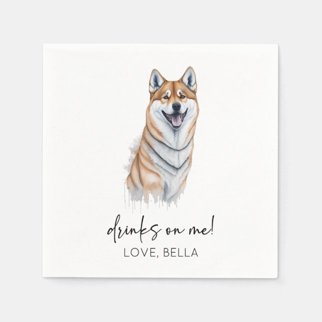 Drinks On Me! Shiba Inu Dog Pet Wedding Napkin (Front)