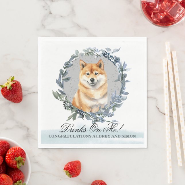 Drinks On Me! Shiba inu Dog wedding pet Napkin (Insitu)