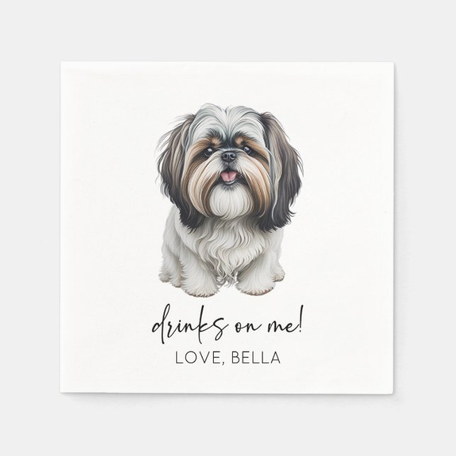 Drinks On Me! Shih Tzu Dog Pet Wedding Napkin (Front)